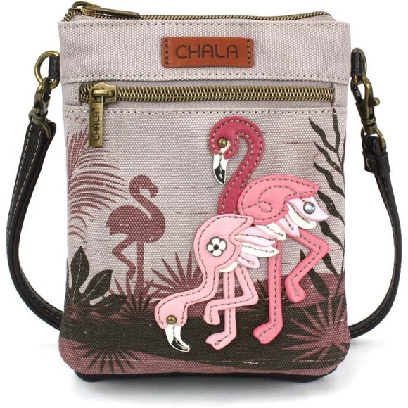 Women RFID Canvas Crossbody Bag grayDouble Pocket Adjustable Strap Compact